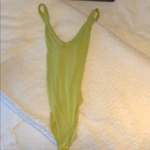 lime green v neck body suit